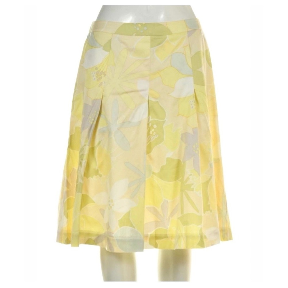 Talbots Floral Pleated A-Line Skirt Womens 6P Yellow/Green Preppy Office